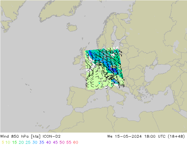 Wind 850 hPa ICON-D2 We 15.05.2024 18 UTC