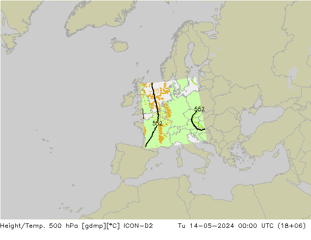 Hoogte/Temp. 500 hPa ICON-D2 di 14.05.2024 00 UTC