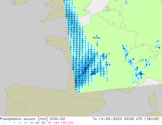 Toplam Yağış ICON-D2 Sa 14.05.2024 00 UTC