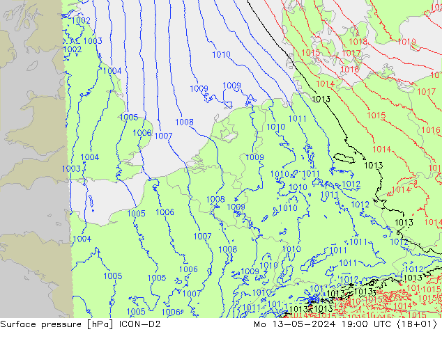 Atmosférický tlak ICON-D2 Po 13.05.2024 19 UTC