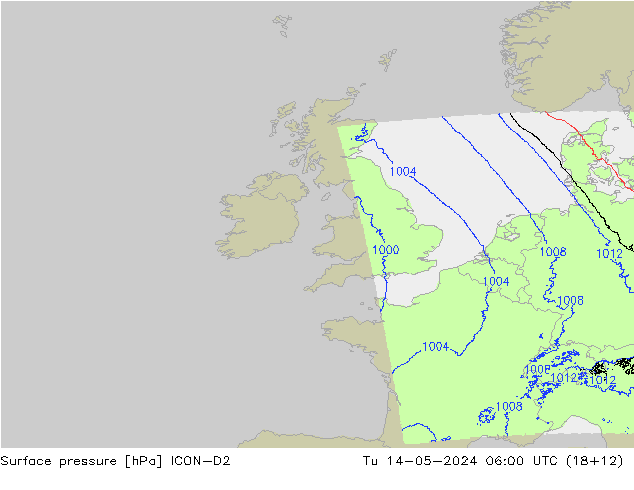 Atmosférický tlak ICON-D2 Út 14.05.2024 06 UTC