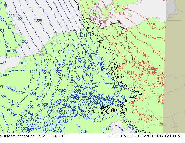 地面气压 ICON-D2 星期二 14.05.2024 03 UTC