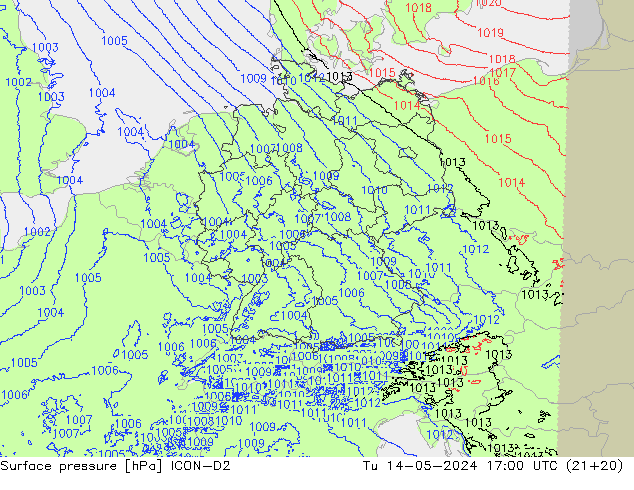 地面气压 ICON-D2 星期二 14.05.2024 17 UTC