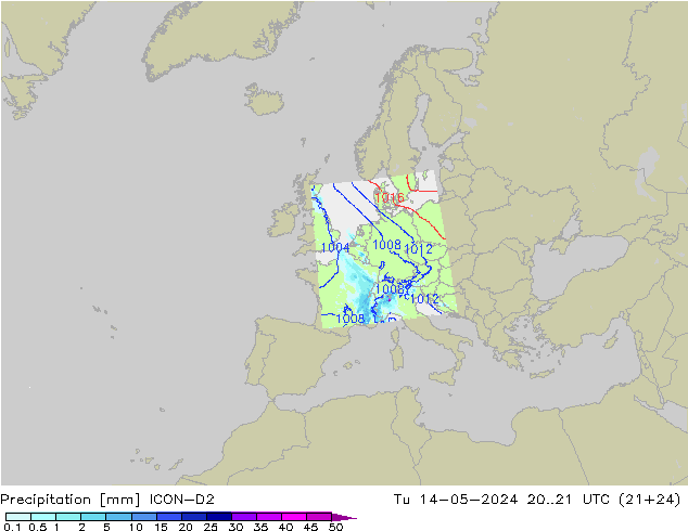 Precipitazione ICON-D2 mar 14.05.2024 21 UTC