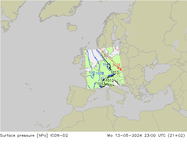 Luchtdruk (Grond) ICON-D2 ma 13.05.2024 23 UTC