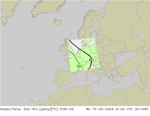 Yükseklik/Sıc. 500 hPa ICON-D2 Çar 15.05.2024 21 UTC