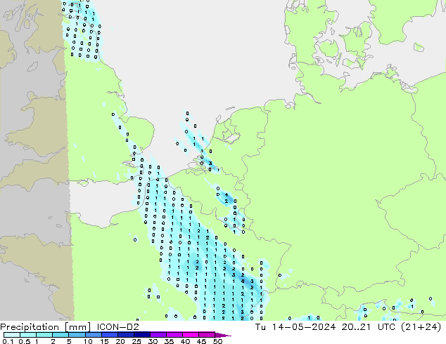 Precipitación ICON-D2 mar 14.05.2024 21 UTC