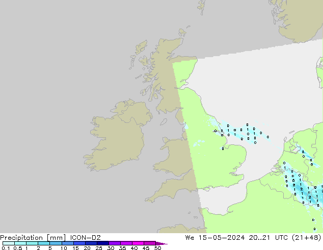 Precipitation ICON-D2 We 15.05.2024 21 UTC