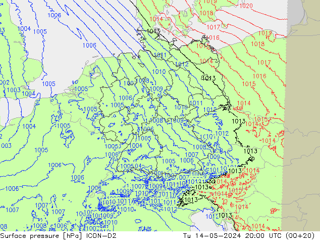 Atmosférický tlak ICON-D2 Út 14.05.2024 20 UTC