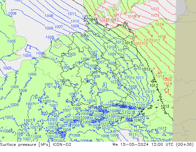 Atmosférický tlak ICON-D2 St 15.05.2024 12 UTC