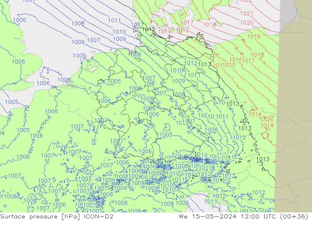 pression de l'air ICON-D2 mer 15.05.2024 12 UTC