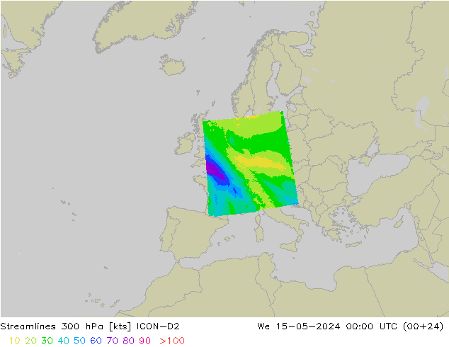 风 300 hPa ICON-D2 星期三 15.05.2024 00 UTC