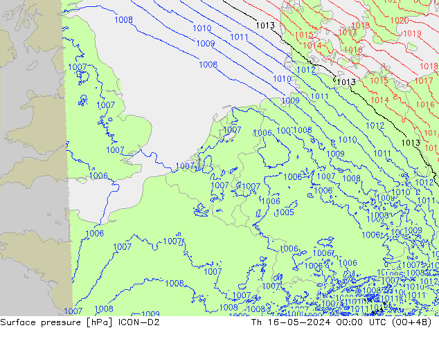 pressão do solo ICON-D2 Qui 16.05.2024 00 UTC