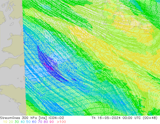 ветер 300 гПа ICON-D2 чт 16.05.2024 00 UTC