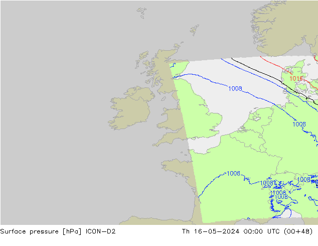 Atmosférický tlak ICON-D2 Čt 16.05.2024 00 UTC