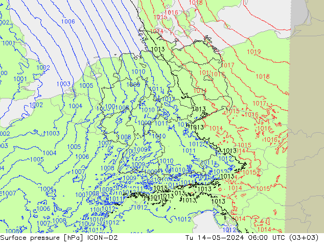 地面气压 ICON-D2 星期二 14.05.2024 06 UTC