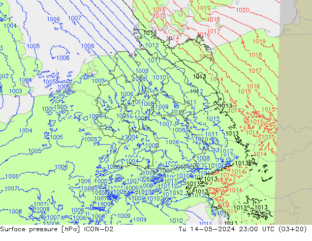 Surface pressure ICON-D2 Tu 14.05.2024 23 UTC