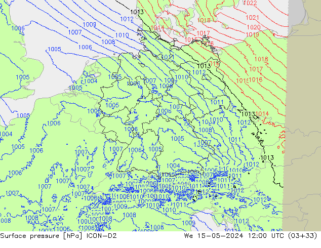 Yer basıncı ICON-D2 Çar 15.05.2024 12 UTC