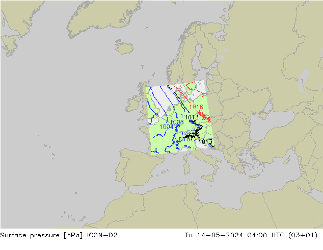 Bodendruck ICON-D2 Di 14.05.2024 04 UTC