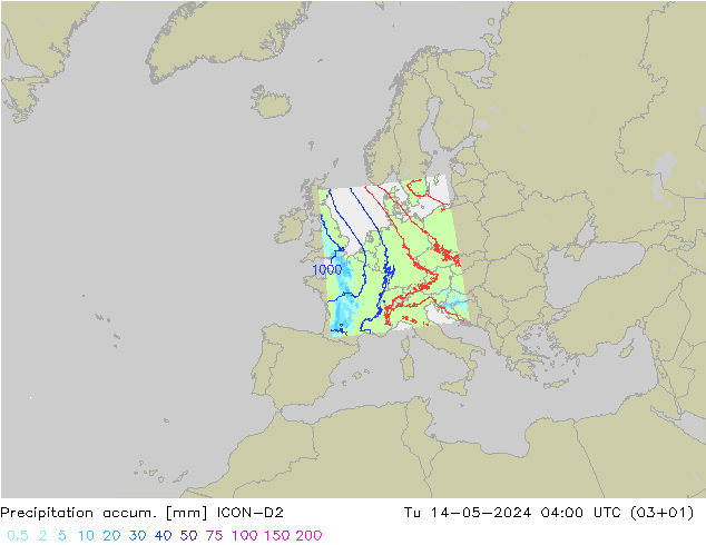 Precipitation accum. ICON-D2  14.05.2024 04 UTC