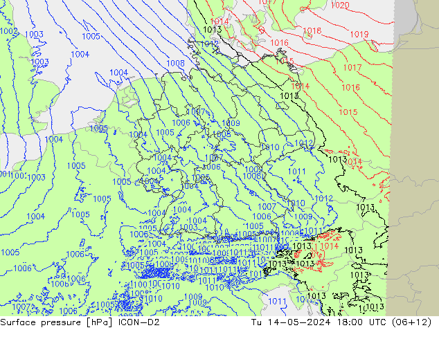Pressione al suolo ICON-D2 mar 14.05.2024 18 UTC