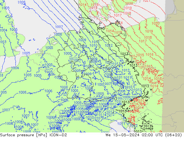 地面气压 ICON-D2 星期三 15.05.2024 02 UTC