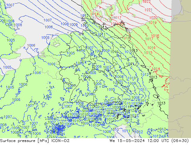 Luchtdruk (Grond) ICON-D2 wo 15.05.2024 12 UTC