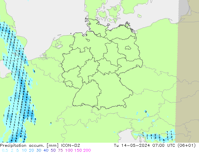 Precipitación acum. ICON-D2 mar 14.05.2024 07 UTC