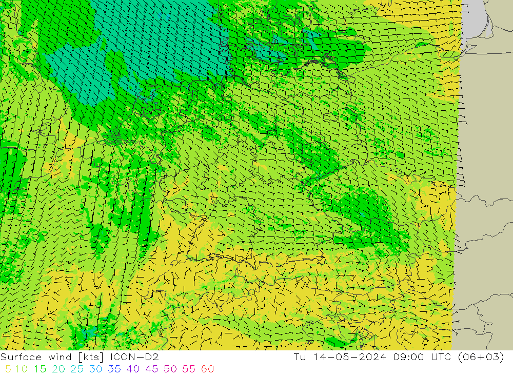 风 10 米 ICON-D2 星期二 14.05.2024 09 UTC