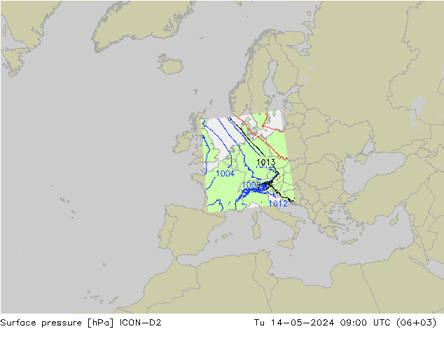 地面气压 ICON-D2 星期二 14.05.2024 09 UTC