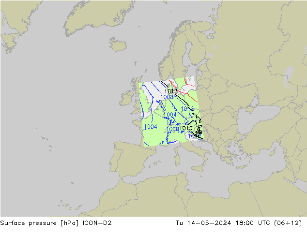 ciśnienie ICON-D2 wto. 14.05.2024 18 UTC