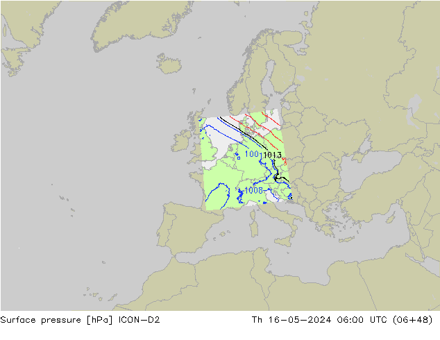 Luchtdruk (Grond) ICON-D2 do 16.05.2024 06 UTC