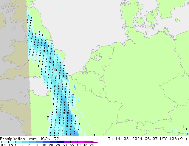 Precipitación ICON-D2 mar 14.05.2024 07 UTC