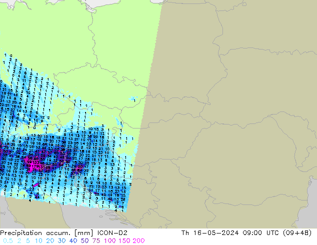 Precipitation accum. ICON-D2 gio 16.05.2024 09 UTC