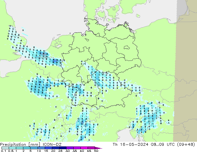 Yağış ICON-D2 Per 16.05.2024 09 UTC