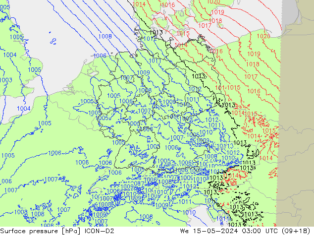 Luchtdruk (Grond) ICON-D2 wo 15.05.2024 03 UTC