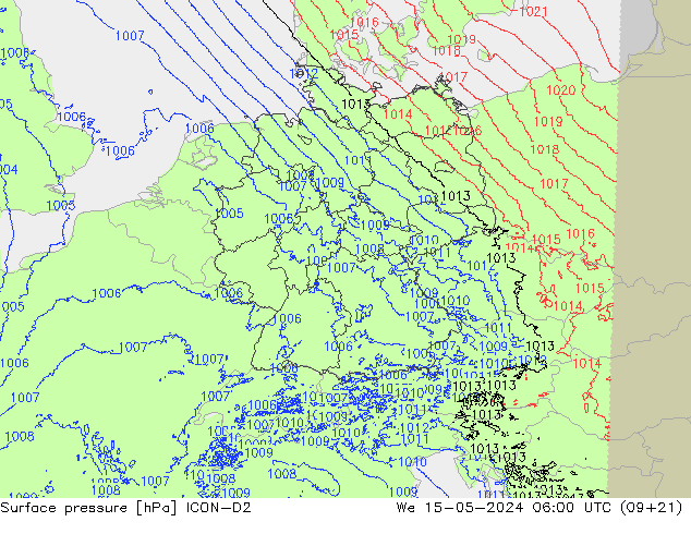 pression de l'air ICON-D2 mer 15.05.2024 06 UTC