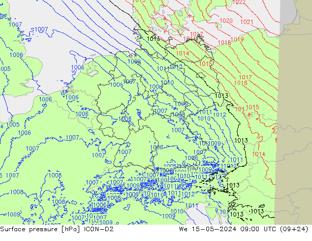 地面气压 ICON-D2 星期三 15.05.2024 09 UTC