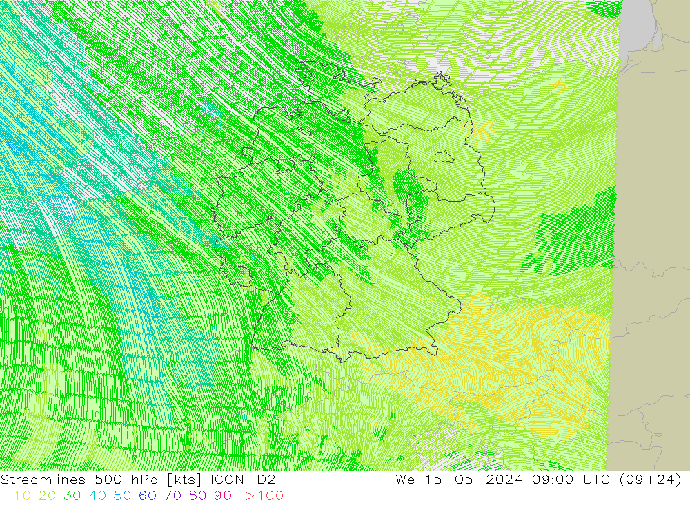 风 500 hPa ICON-D2 星期三 15.05.2024 09 UTC