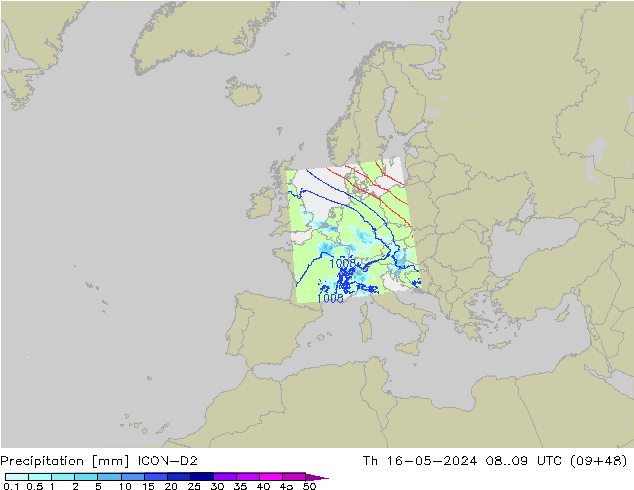 Yağış ICON-D2 Per 16.05.2024 09 UTC