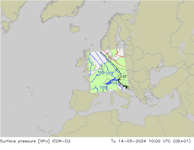 ciśnienie ICON-D2 wto. 14.05.2024 10 UTC