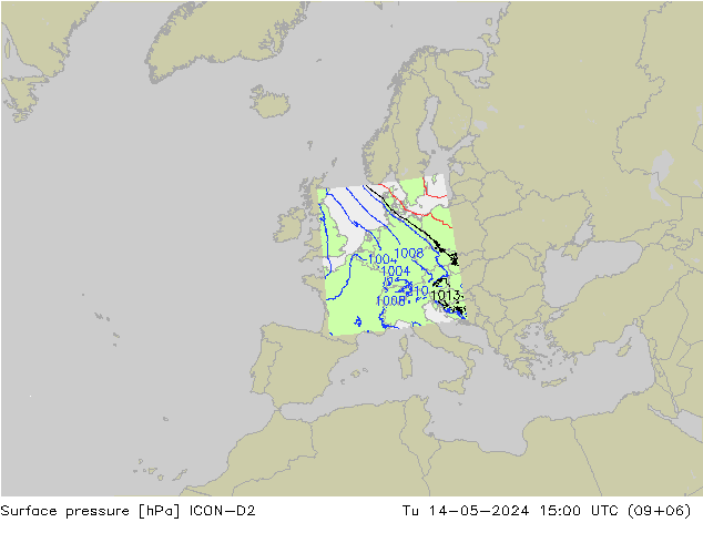 地面气压 ICON-D2 星期二 14.05.2024 15 UTC