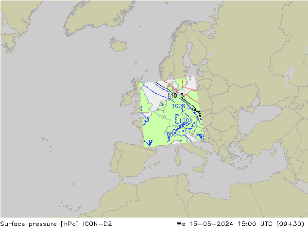 Atmosférický tlak ICON-D2 St 15.05.2024 15 UTC