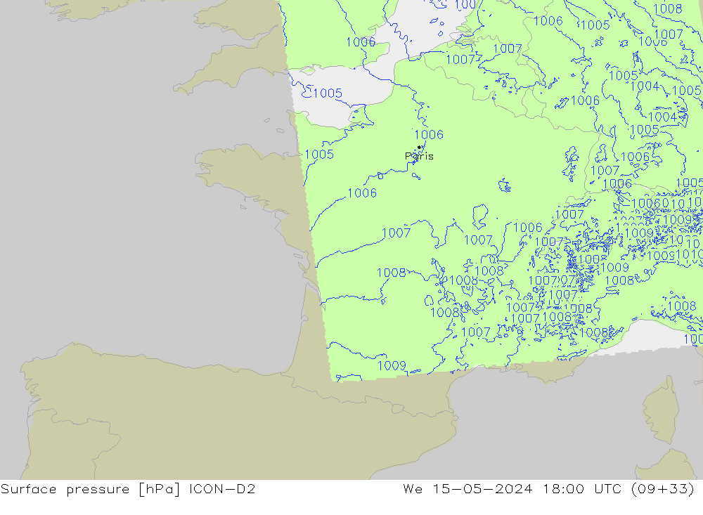 Yer basıncı ICON-D2 Çar 15.05.2024 18 UTC