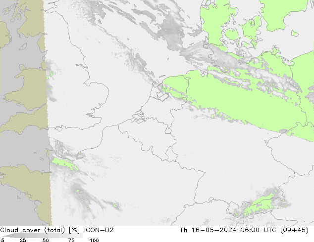 Bulutlar (toplam) ICON-D2 Per 16.05.2024 06 UTC