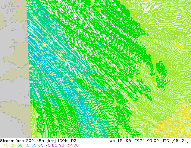 Rüzgar 500 hPa ICON-D2 Çar 15.05.2024 09 UTC