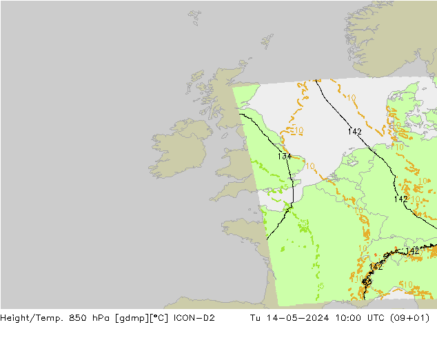 Yükseklik/Sıc. 850 hPa ICON-D2 Sa 14.05.2024 10 UTC