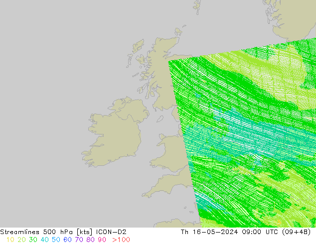 Linha de corrente 500 hPa ICON-D2 Qui 16.05.2024 09 UTC