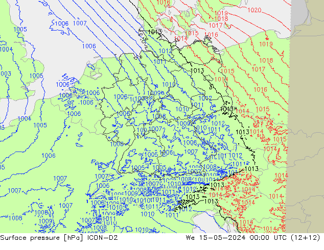 地面气压 ICON-D2 星期三 15.05.2024 00 UTC