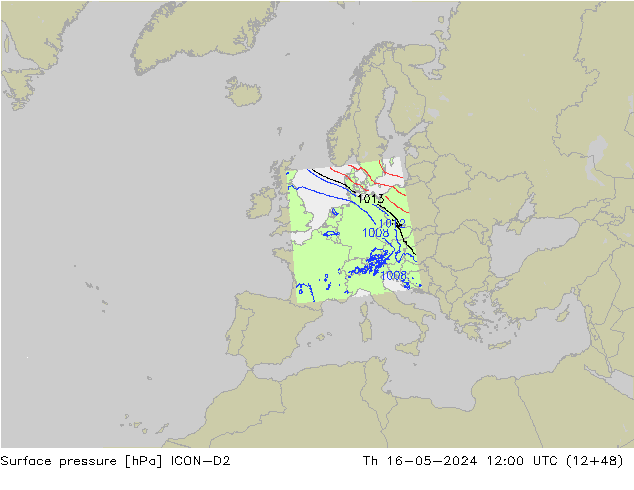 Bodendruck ICON-D2 Do 16.05.2024 12 UTC